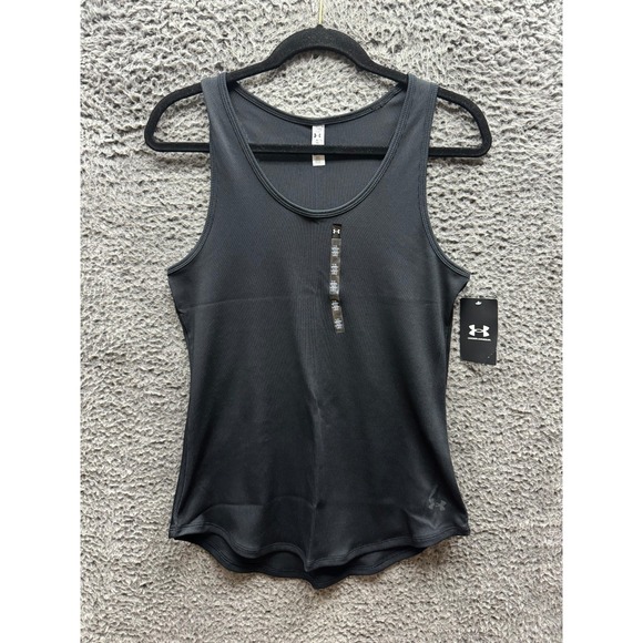 NWT Under Armour Ribbed Knit Heat Gear Victory Tank Top Black Womens Size XL - Picture 1 of 10